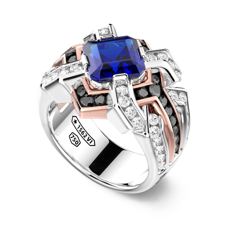 Anello Zancan in oro 18kt con zaffiro blu.