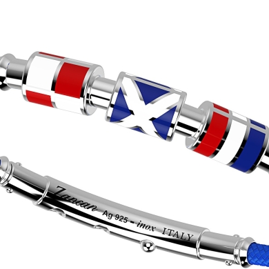 Zancan kevlar bracelet with lacquered silver nautical flags.