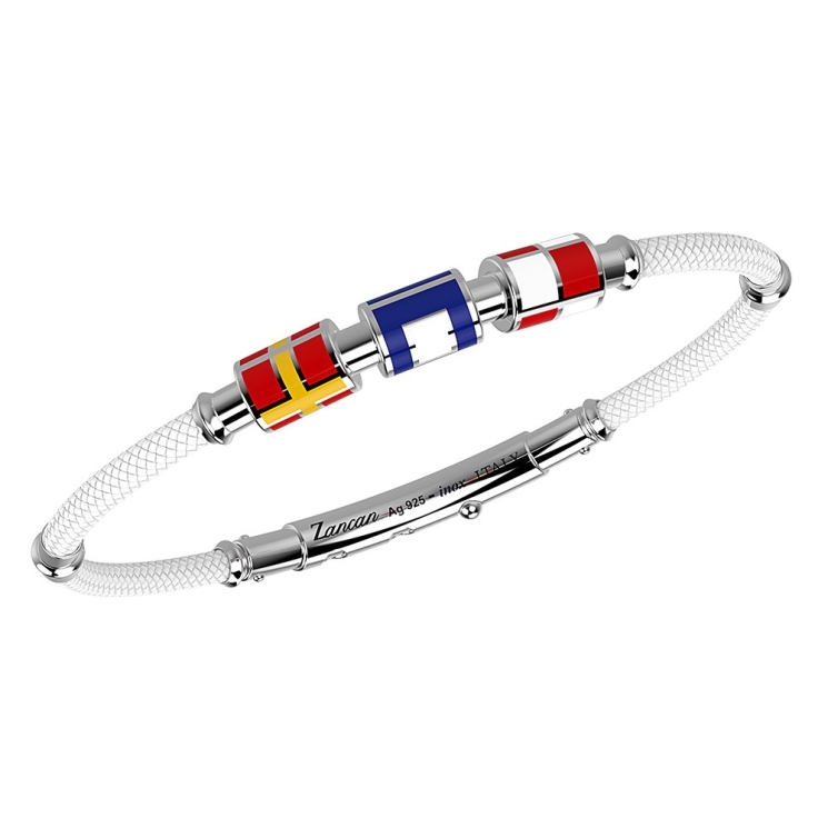 Zancan kevlar bracelet with lacquered silver nautical flags.