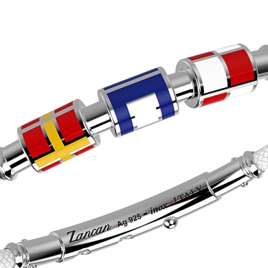 Zancan kevlar bracelet with lacquered silver nautical flags.