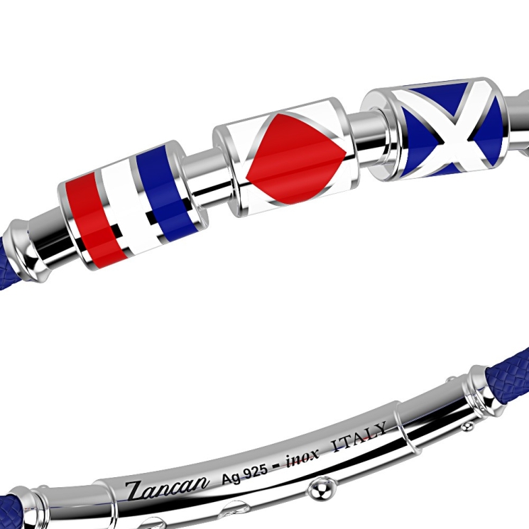 Bracciale Zancan in kevlar con bandiere nautiche in argento smaltata.
