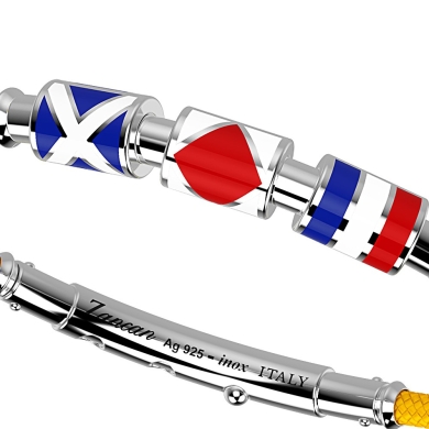 Zancan kevlar bracelet with lacquered silver nautical flags.