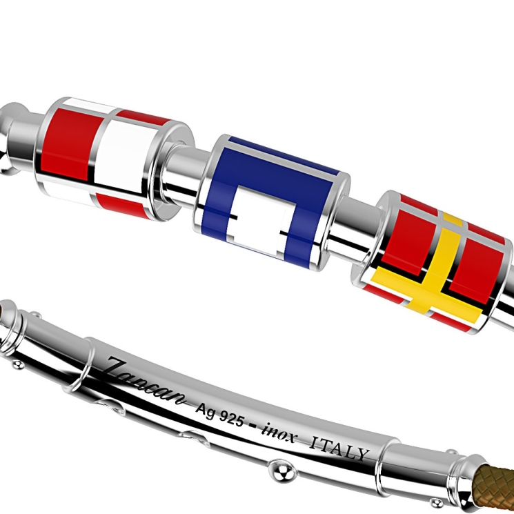Bracciale Zancan in kevlar con bandiere nautiche in argento smaltata.