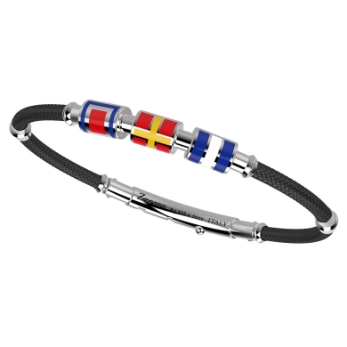 Pulsera Zancan de kevlar con banderas náuticas de plata esmaltada.