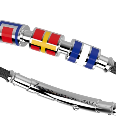 Pulsera Zancan de kevlar con banderas náuticas de plata esmaltada.