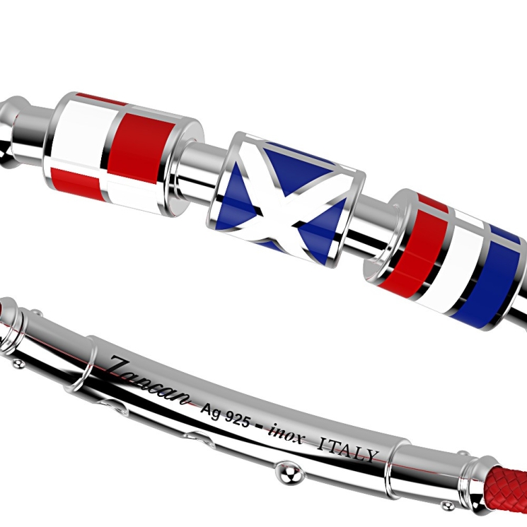 Bracciale Zancan in kevlar con bandiere nautiche in argento smaltata.