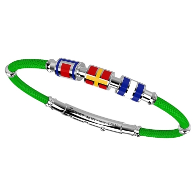 Bracciale Zancan in kevlar con bandiere nautiche in argento smaltata.