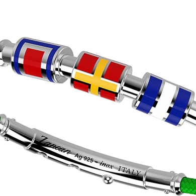 Bracciale Zancan in kevlar con bandiere nautiche in argento smaltata.