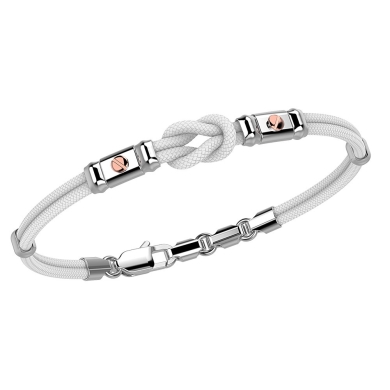 Pulsera Zancan de kevlar con nudo náutico y tornillos de oro rosa.