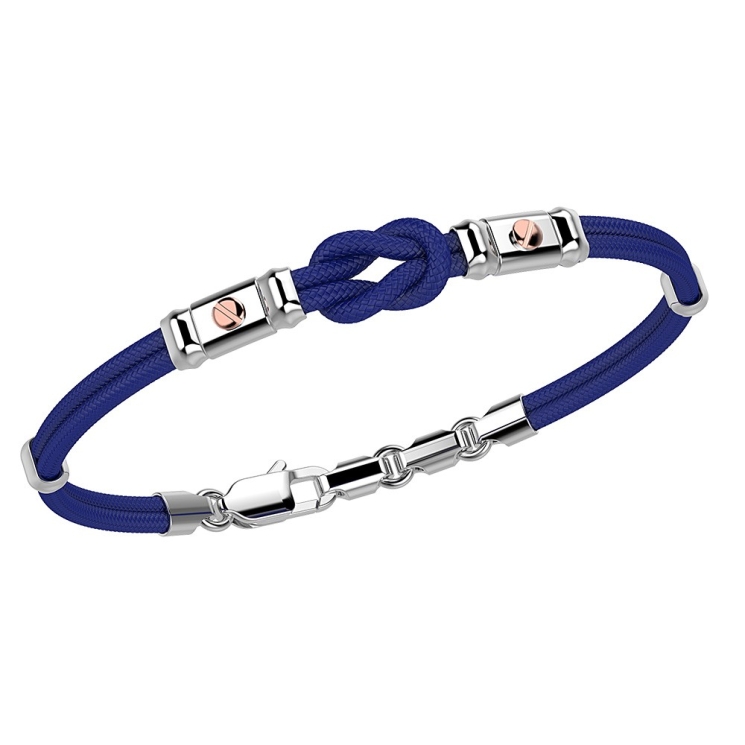 Bracciale Zancan in kevlar con nodo nautico e viti in oro rosa.