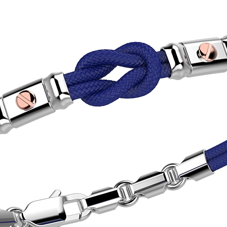 Bracciale Zancan in kevlar con nodo nautico e viti in oro rosa.