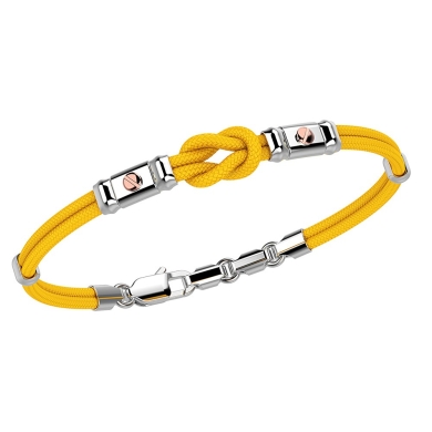 Pulsera Zancan de kevlar con nudo náutico y tornillos de oro rosa.
