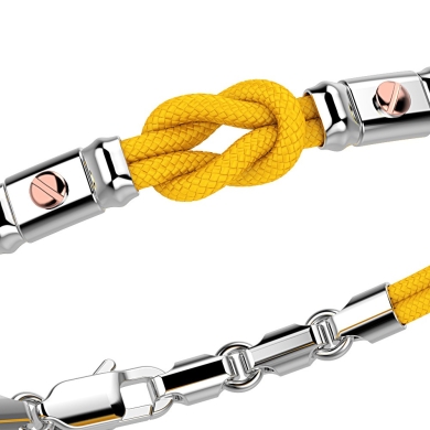 Pulsera Zancan de kevlar con nudo náutico y tornillos de oro rosa.