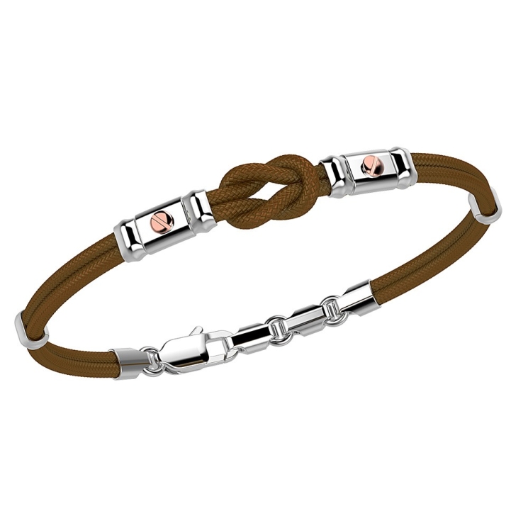 Zancan kevlar bracelet with nautical knot and rose gold screws.