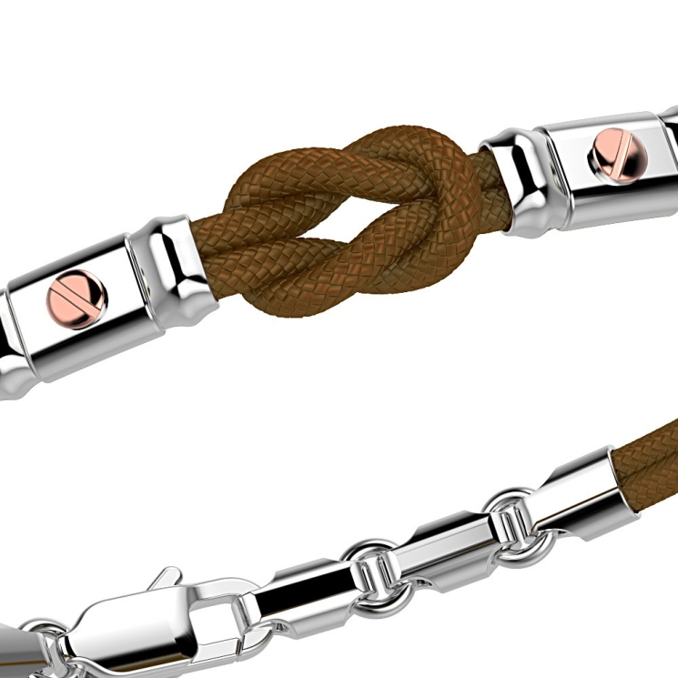 Pulsera Zancan de kevlar con nudo náutico y tornillos de oro rosa.