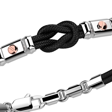 Bracciale Zancan in kevlar con nodo nautico e viti in oro rosa.