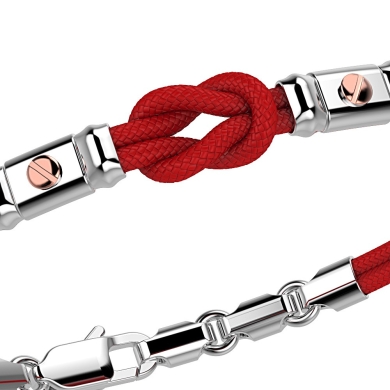 Pulsera Zancan de kevlar con nudo náutico y tornillos de oro rosa.