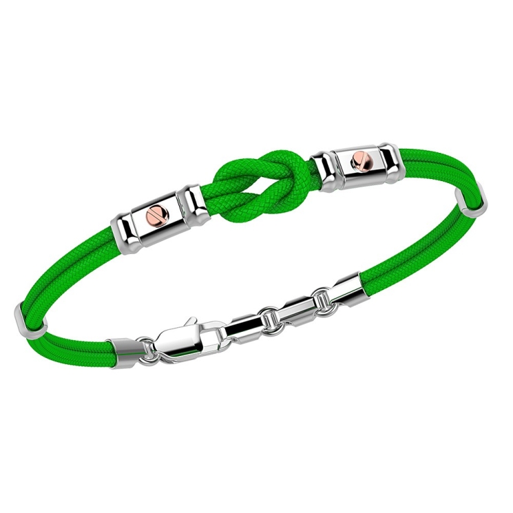 Pulsera Zancan de kevlar con nudo náutico y tornillos de oro rosa.