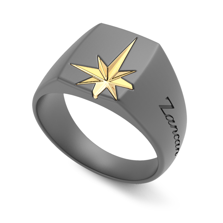 Zancan Men's Signet Ring in Titanium and 18k Gold