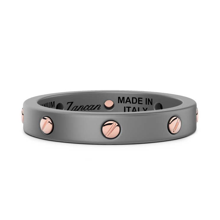 Zancan Titanium Wedding Ring with 18kt Gold Screws - Modern Elegance