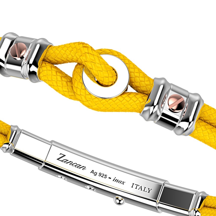 Zancan kevlar bracelet with nautical knot and rose gold screws.