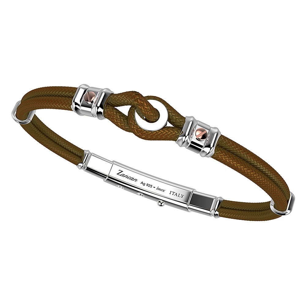 Bracciale Zancan in kevlar con nodo nautico e viti in oro rosa.