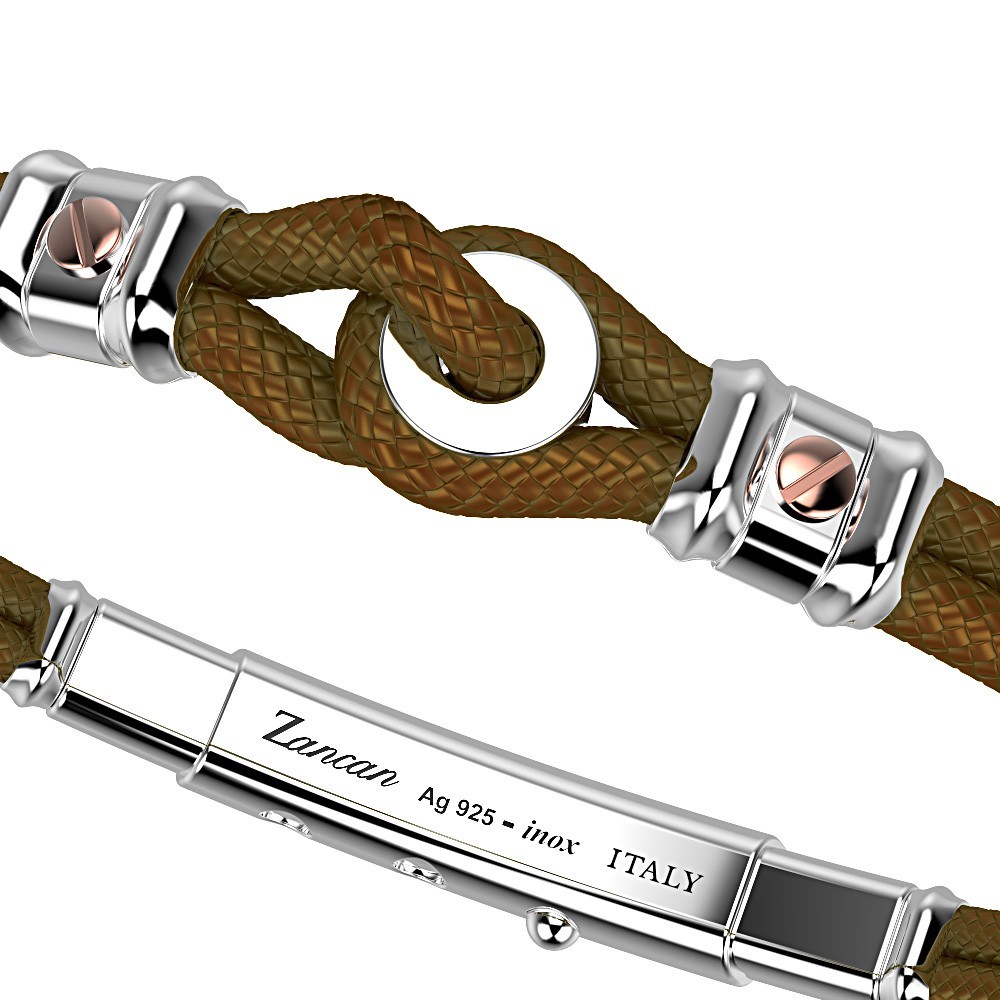 Zancan kevlar bracelet with nautical knot and rose gold screws.