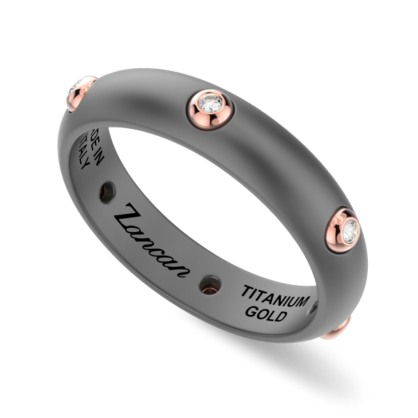 Zancan ring in titanium, 18kt gold and black diamonds – Modern and exclusive design