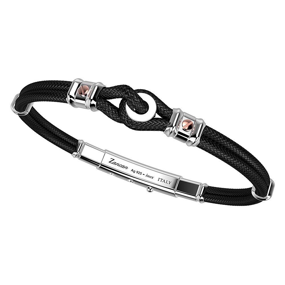 Pulsera Zancan de kevlar con nudo náutico y tornillos de oro rosa.