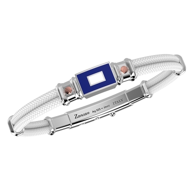 Pulsera Zancan de kevlar con bandera náutica de plata esmaltada y tornillos de oro rosa.