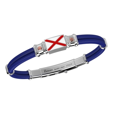 Pulsera Zancan de kevlar con bandera náutica de plata esmaltada y tornillos de oro rosa.