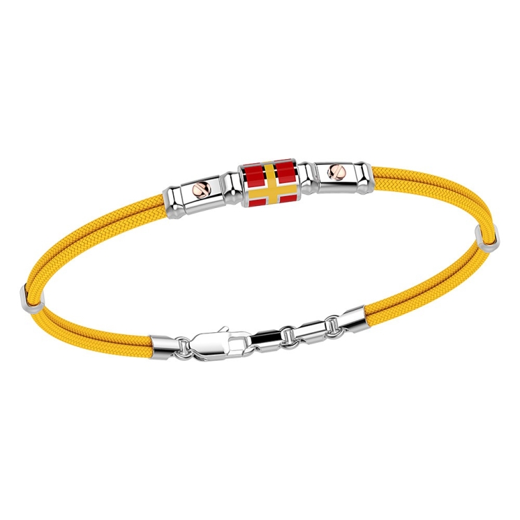 Pulsera Zancan de kevlar con bandera náutica de plata esmaltada y tornillos de oro rosa.