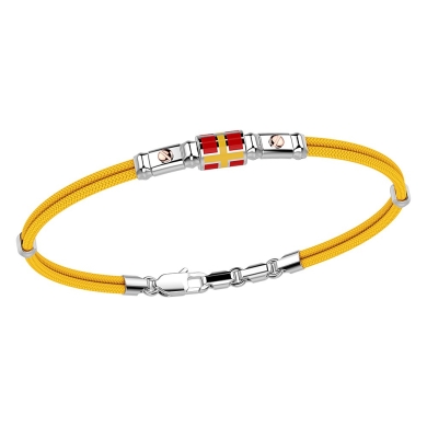 Pulsera Zancan de kevlar con bandera náutica de plata esmaltada y tornillos de oro rosa.