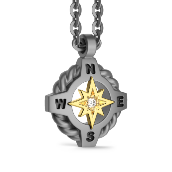 Collana Zancan in Titanio e Oro 18 kt con Rosa dei Venti e Diamante | Collezione Eternity Titanium 2