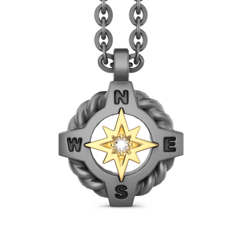 Collana Zancan in Titanio e Oro 18 kt con Rosa dei Venti e Diamante | Collezione Eternity Titanium