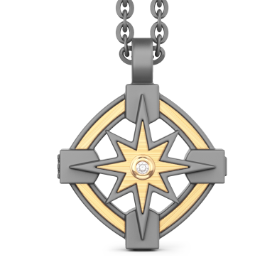 Zancan Necklace in Titanium and 18kt Gold with Wind Rose and Diamond | Eternity Titanium
