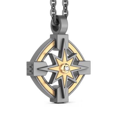 Zancan Necklace in Titanium and 18kt Gold with Wind Rose and Diamond | Eternity Titanium