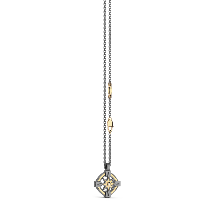 Zancan Necklace in Titanium and 18kt Gold with Wind Rose and Diamond | Eternity Titanium