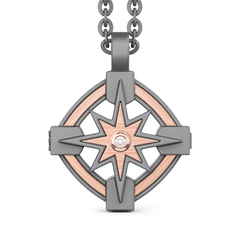 Zancan Necklace in Titanium and 18kt Gold with Wind Rose and Diamond | Eternity Titanium