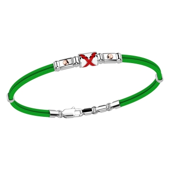 Zancan kevlar bracelet with lacquered silver nautical flag and rose gold screws.
