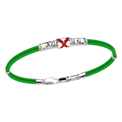 Pulsera Zancan de kevlar con bandera náutica de plata esmaltada y tornillos de oro rosa.