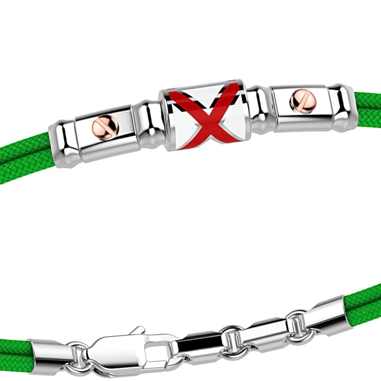 Pulsera Zancan de kevlar con bandera náutica de plata esmaltada y tornillos de oro rosa.