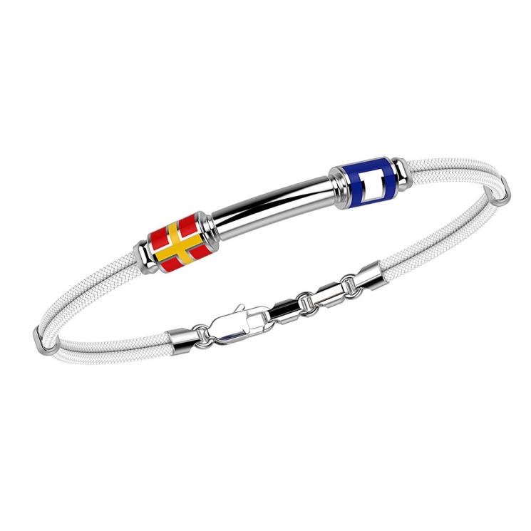 Zancan kevlar bracelet with nautical flags and silver tag.