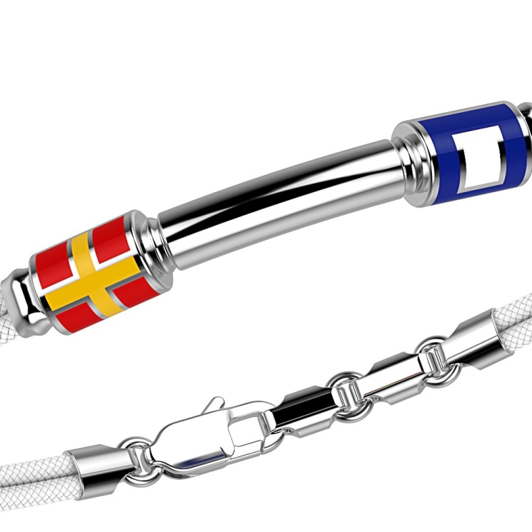 Pulsera Zancan de kevlar con banderas náuticas y placa de plata.