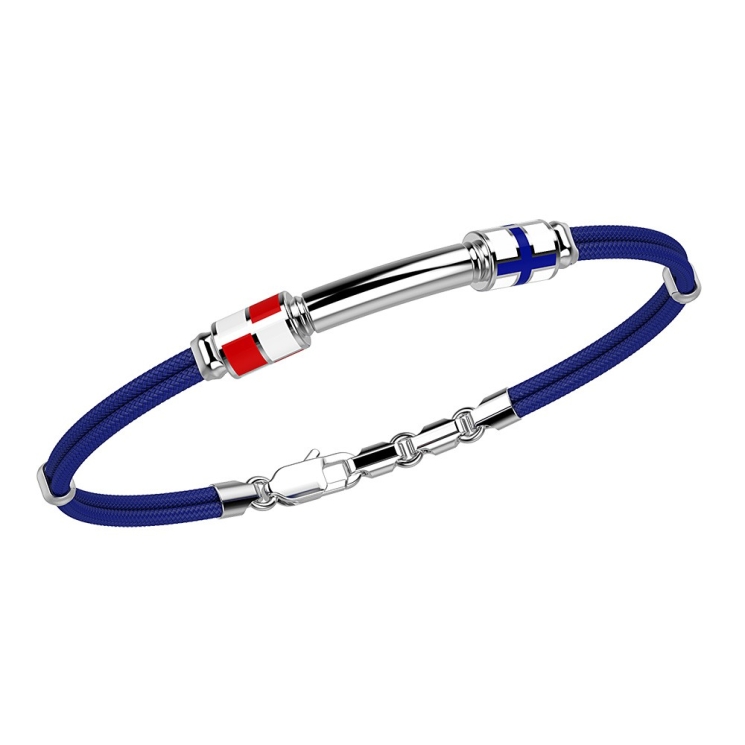 Bracciale Zancan in kevlar con bandiere nautiche e targa in argento.