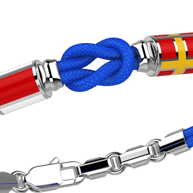 Pulsera Zancan de kevlar con nudo y banderas náuticas de plata.