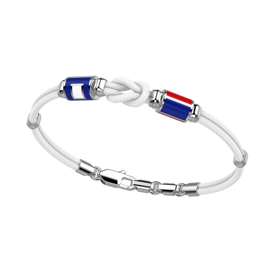 Zancan-Armband aus Kevlar mit Knoten und nautischen Flaggen aus Silber.