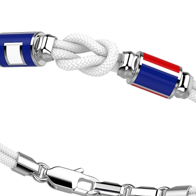 Zancan-Armband aus Kevlar mit Knoten und nautischen Flaggen aus Silber.