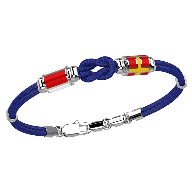 Pulsera Zancan de kevlar con nudo y banderas náuticas de plata.