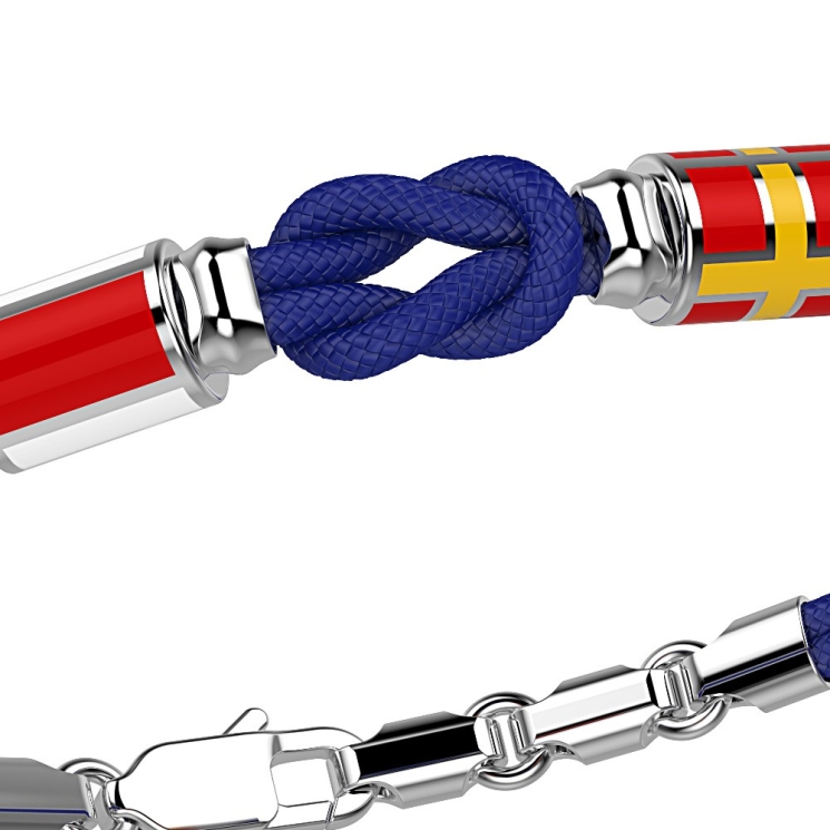 Pulsera Zancan de kevlar con nudo y banderas náuticas de plata.